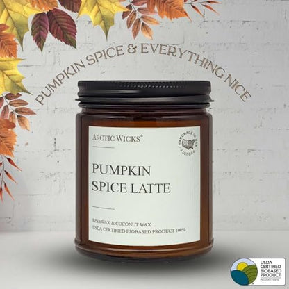 Scented Coconut Beeswax Candles | Coconut Beeswax Non Toxic Candle 9oz Amber | Farmhouse Candles Non-Toxic Clean Burn 100% USDA Certified Biobased (Pumpkin Spice Latte)