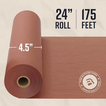 Bryco Goods Pink Butcher Paper Roll - 24 Inch by 175 Feet - Food-Grade Peach Butcher Paper for Smoker, BBQ, Grilling, Smoking Meat & Brisket - Unbleached, Unwaxed, Uncoated - USA Made