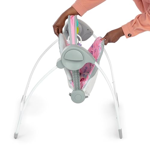 Bright Starts Pink Paradise Portable Compact Automatic Baby Swing with Music, Unisex, Newborn +