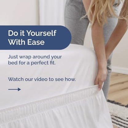 Wrap Around Dust Ruffle Bed Skirt - White - for Queen Size Beds with 15 Inch Drop - Easy Fit Elastic Strap - Adjustable Pleated Bedskirt w/Brushed Fabric - Wrinkle Free - for Women, Men, Kids & Teens