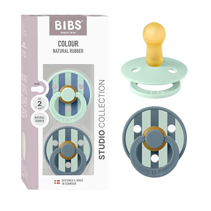 BIBS Pacifiers - Colour Studio 2 Pack | Round Nipple Baby Pacifier | BPA Free Natural Rubber Latex Soother | Made in Denmark | Size 6+ Months | Block Nordic Mint Petrol
