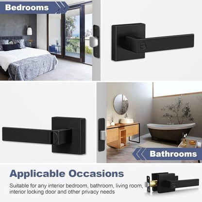 5 Pack Matte Black Door Handles Interior Door Knobs, Home Improvement Keyless Privacy Door Lock, Heavy Duty Zinc Alloy 2.07 lb Door Leverset for Bedrooms Bathrooms