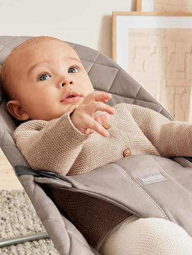 BabyBjörn Bouncer Bliss, Sand Gray, Woven, Classic Quilt | 2-in-1 Adjustable Baby Bouncer Seat and Toddler Chair, Newborn to Toddler (8-29 lbs), 4 Positions, Lightweight & Portable