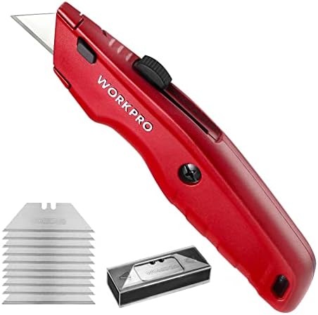 WORKPRO Premium Utility Knife, Retractable All Metal Heavy Duty Box Cutter, Quick Change Blade Razor Knife, 3PCS with 10 Extra Blades