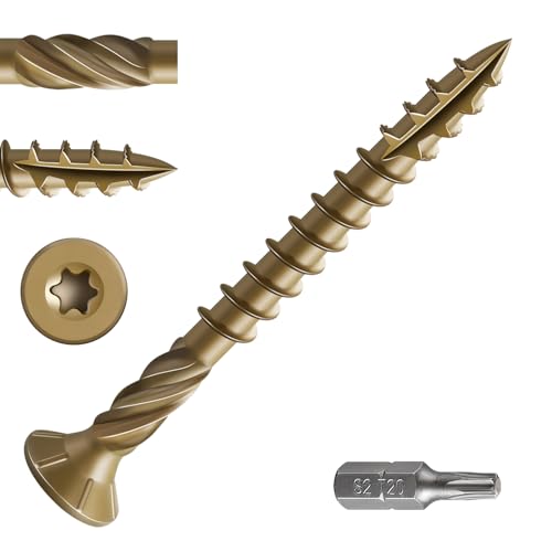 #8 * 1-5/8" Deck Screws, (377pcs) 2 lbs.Exterior Wood Screws, Rust Resistant epoxy Coated, Bronze, T20 Star Bit
