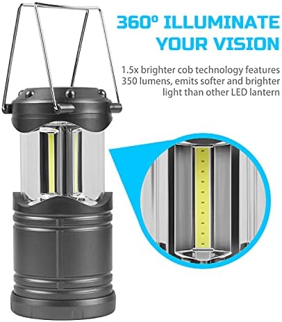 Lichamp LED Camping Lantern, 4 Pack Battery Powered Flashlight for Power Outages, Portable Collapsible Hanging Light Essential for Home, Outdoor, Emergency Lamp Survival Kit Gear for Hurricane, Gray