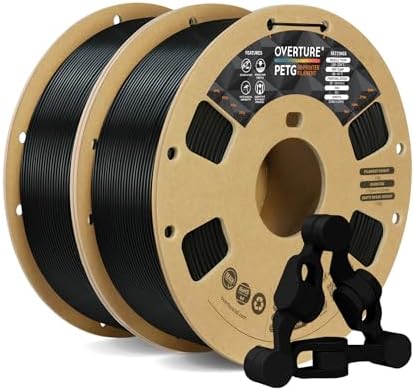 OVERTURE PETG 3D Printer Filament 1.75mm, Neatly Wound Durable PETG 2kg Spool (4.4lbs), Strong Toughness Filament, Dimensional Accuracy +/- 0.02mm, Fit Most FDM Printers (Black (2-Pack))
