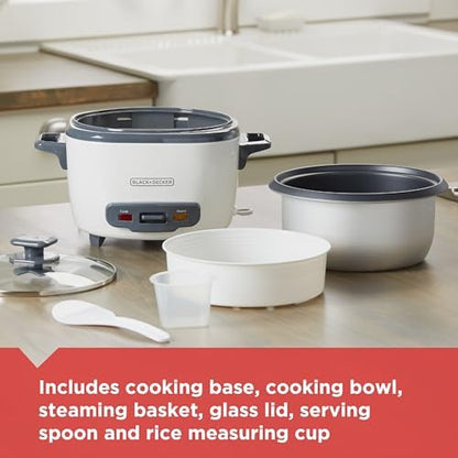 BLACK+DECKER 16-Cup Rice Cooker, 8-Cup Uncooked Rice, Steaming Basket, Removable Non-Stick Bowl, One Touch, Keep Warm
