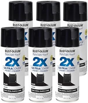 Rust-Oleum 249122-6PK Painter's Touch 2X Ultra Cover Spray Paint, 12 oz, Gloss Black, 6 Pack