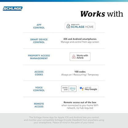 Schlage Encode Smart WiFi Deadbolt Lock for Front Door - Keyless Entry with App or Touchscreen - Works with Alexa, Hey Google, & Airbnb - Create Codes for Guests - Satin Nickel Silver