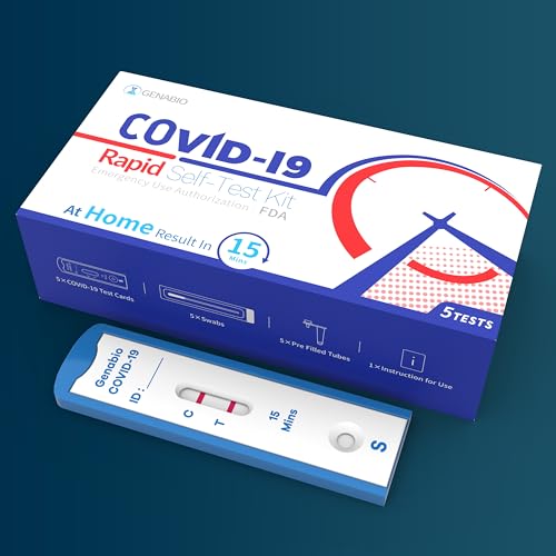 Genabio COVID Home Test (1 Pack - 5 Tests) – FDA EUA Authorized, 15-Minute at-Home Results, OTC at Home Covid Test Kit, Nasal Swab, Easy to Use & No Discomfort, Ages 2+