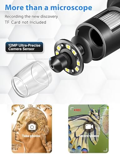 7'' Digital Microscope 1200X,Dcorn 12MP 1080P Photo/Video Microscope for Adults Soldering Coins,Metal Stand,Wired Remote,10 LED Fill Lights,PC View,Windows/Mac Compatible