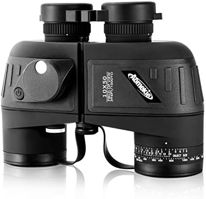 Aomekie 10x50 Binoculars for Adults Marine Military Binoculars Waterproof with Rangefinder Compass BAK4 Prism FMC Lens for Birdwatching Hunting Boating (10X50 Black)