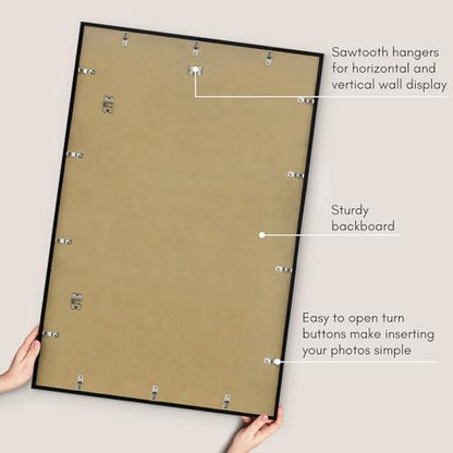 Americanflat 24x36 Poster Frame with Polished Plexiglass - Streamline Collection - Thin Border Picture Frame for Wall Display - Hanging Hardware Included - Black