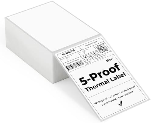 MUNBYN 4"x6" Direct Thermal Shipping Labels, Durable Waterproof, Oil-Proof, Scratch-Proof, Alcohol-Resistant, Tear-Resistant Label Paper for Thermal Printers, Packages, 380 Sheets/Fanfold