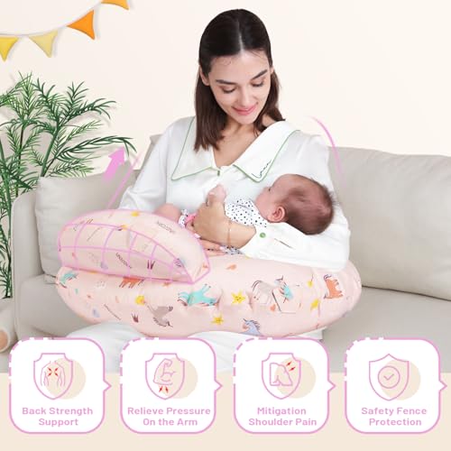 Nursing Pillow, Breastfeeding Pillows, with Removable Pillow Cover, Ergonomic Nursing Essentials for Bottle Feeding, Machine Washable, Pink