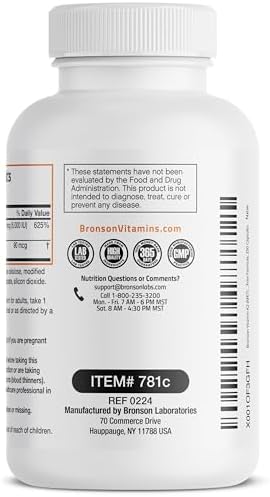 Bronson Vitamin K2 (MK7) with D3 Supplement Non-GMO Formula 5000 IU Vitamin D3 & 90 mcg K2 MK-7 Easy to Swallow D & K Complex, 250 Capsules