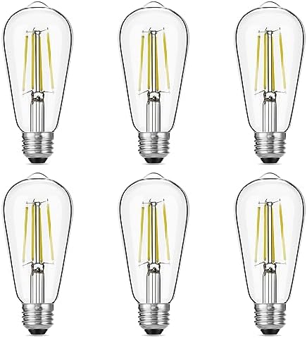 Vintage LED Edison Bulbs, 6W, Equivalent 60W, High Brightness Daylight 5000K, ST58 Antique LED Filament Bulbs with 90+ CRI, E26 Medium Base, Dimmable, Clear Glass, Pack of 6