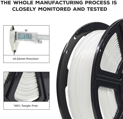 FLASHFORGE PLA Filament 1.75mm, 3D Printer Filament 1kg (2.2lbs) Spool, Dimensional Accuracy +/- 0.02mm, 3D Printing Filament Easy to Use and Fits for Most FDM 3D Printers (White)