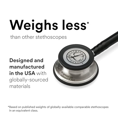 3M Littmann Classic III Monitoring Stethoscope, 5620, More Than 2X as Loud, Weighs Less, Stainless Steel Chestpiece, 27" Black Tube