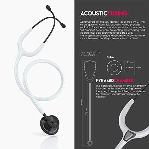 MDF Instruments, Acoustica Lightweight Stethoscope for Doctors, Nurses, Students, Home Health Use, Adult, Dual Head, White Tube, Black Chestpiece-Headset, MDF747XPBO29