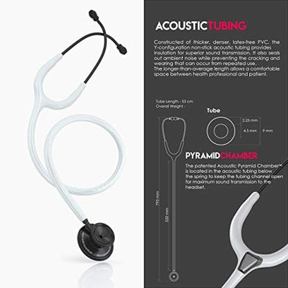 MDF Instruments, Acoustica Lightweight Stethoscope for Doctors, Nurses, Students, Home Health Use, Adult, Dual Head, White Tube, Black Chestpiece-Headset, MDF747XPBO29