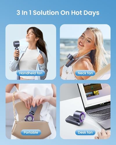 Handheld Portable Turbo Fan with Ice Cooler, Speed (1-199) 5500mAh Rechargeable Personal Fan,[20H Cooling Time] Mini Yet Powerful [20000 RPM] Small Pocket Fans for Travel/Outdoor/Home/Office, Purple
