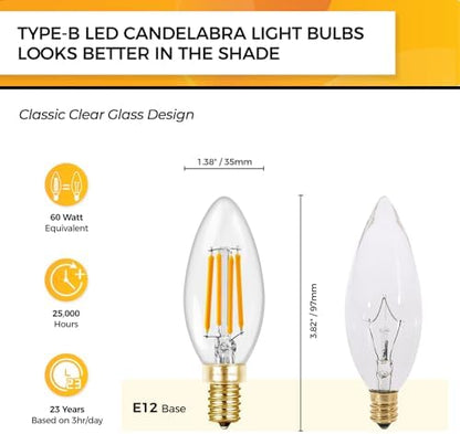 Hizashi 90+CRI Candelabra LED Light Bulbs 60 Watt, 2700K Warm White, E12 LED Bulb Dimmable, B11 Chandelier Light Bulbs, 6W, 550LM, Candle Light Bulbs, UL Listed, 12 Pack