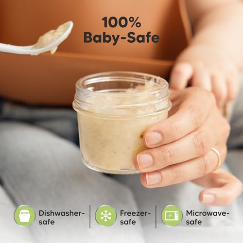 KeaBabies 12pk 4oz Glass Baby Food Containers with Lids - Leak-Proof, Microwavable Small Glass Jars, Baby Purees & Toddler Snack Storage Containers, BPA-Free, Dishwasher & Freezer Safe (Nord)
