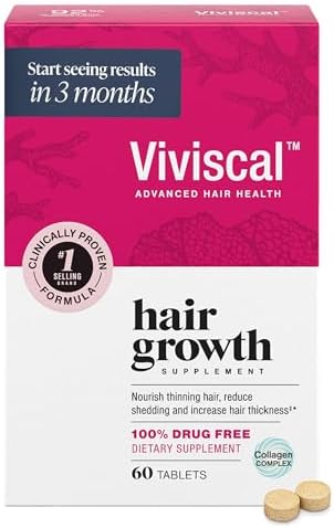 Viviscal Hair Growth Supplements For Women For Thicker, Fuller Hair, Nourishes Thinning & Loss, With Proprietary Collagen Complex, 60 Tablets, 1 Month Supply