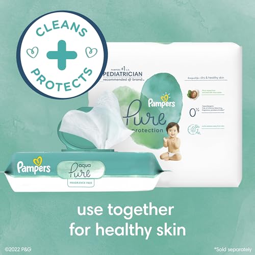 Pampers Baby Wipes Aqua Pure, 99% water-based wipes, Hypoallergenic and Unscented Infant Wipe, 448 Total (8 Flip-Top Packs)
