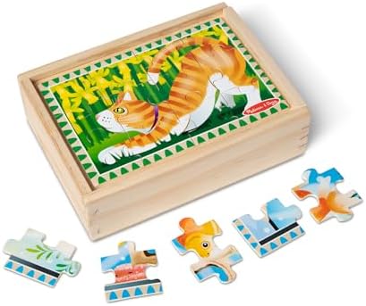 Melissa & Doug Pets 4-in-1 Wooden Jigsaw Puzzles in a Storage Box (48 pcs) - FSC Certified