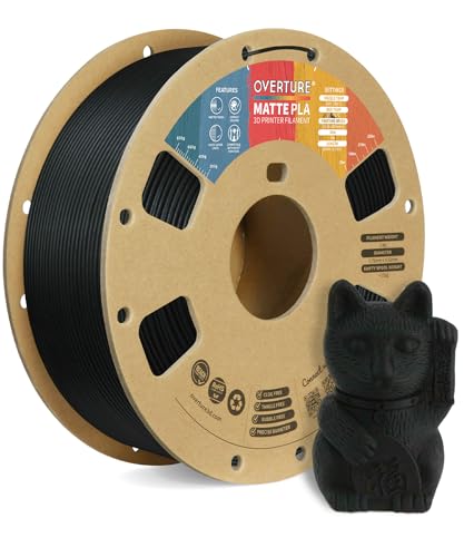OVERTURE PLA Matte 3D Printer Filament 1.75mm, Matte PLA 1kg Cardboard Spool (2.2lbs), Dimensional Accuracy +/- 0.02 mm (Matte Black)