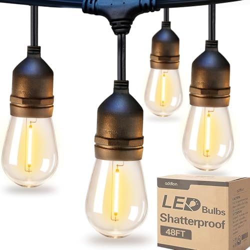 addlon LED Outdoor String Lights 48FT with Edison Vintage Shatterproof Bulbs and Commercial Grade Weatherproof Strand - ETL Listed Decorative Lights for Patio Garden