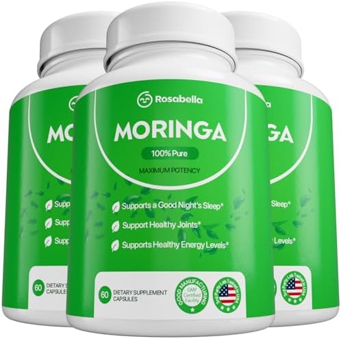 Rosabella Moringa Capsules - Pure Moringa Powder, Energy, Skin, Immune & Gut Health Superfood, Rich in Antioxidants, Essential Vitamins & Amino Acids, Natural Green Superfood Supplement - 180 Count