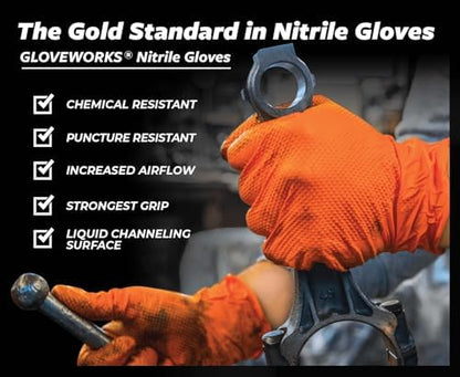 GLOVEWORKS Heavy-Duty Nitrile Gloves, Disposable, Latex Free, 8 Mil, Orange, Diamond Grip Glove