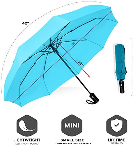 SIEPASA Two Packs Auto Open & Close Small Travel Umbrella Compact for Backpack-Umbrellas for Rain, Lightweight Strong Mini Portable Umbrellas for Men and Women.. (Black & Light Blue, 2 Pack)