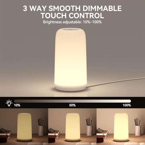 Touch Bedside Table Lamp, [Sleek Design & RGB Mode] 3 Way Dimmable Small Lamp for Bedroom, LED Lamp with Warm White Lights, Multi-Color Smart Nightstand Lamp for for Living Room Home Gifts