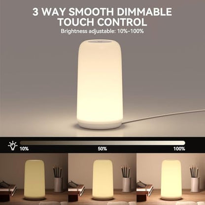 Touch Bedside Table Lamp, [Sleek Design & RGB Mode] 3 Way Dimmable Small Lamp for Bedroom, LED Lamp with Warm White Lights, Multi-Color Smart Nightstand Lamp for for Living Room Home Gifts
