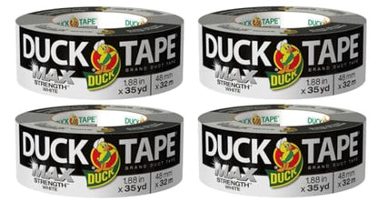 Duck Brand Max Strength Duct Tape, White, 4 Rolls, 1.88 Inch x 35 Yards Each, 240866