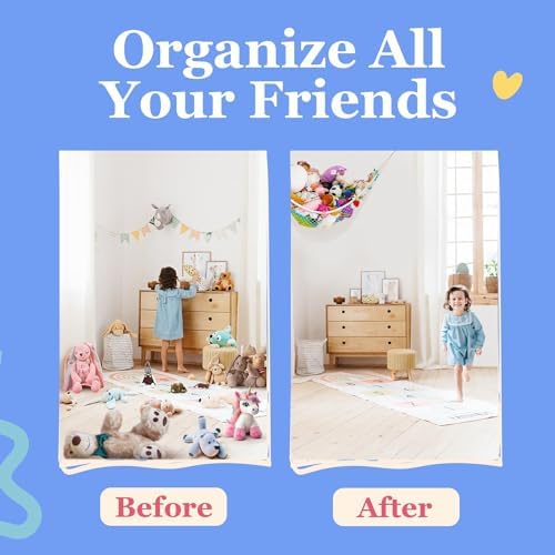 Lilly's Love Large Stuffed Animal Hammock | Corner Hanging Organizer, Stuffed Animal Storage | Easy to Hang Plushie Net w/Included Anchors & Hooks | Cute Room & Bedroom Decor (White, 2 Pack)
