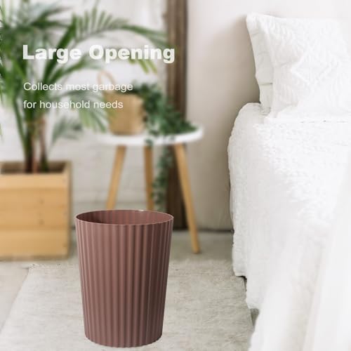JiatuA Small Trash Can Plastic Wastebasket Round Garbage Container Bin for Bathroom, Kitchen, Bedroom, Home Office, College Dorm, Brown