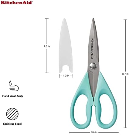 KitchenAid All Purpose Kitchen Shears with Protective Sheath Durable Stainless Steel Scissors, Dishwasher Safe, Soft Grip Comfort Handle, 8.72 Inch, Aqua Sky