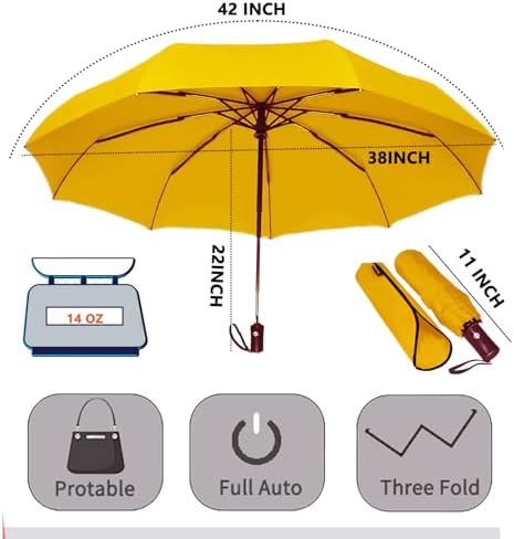 SIEPASA Two Packs Auto Open & Close Small Travel Umbrella for Backpack-Umbrellas for Rain, Windproof Lightweight Strong Mini Portable Umbrellas for Men and Women.(Black & Yellow, 2 Pack)