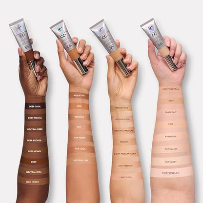 IT Cosmetics CC+ Cream - Full-Coverage Foundation With SPF 50, Color Corrector & Anti-Aging Serum, Formulated With Niacinamide & Hyaluronic Acid, Natural Finish, For All Skin Types, 1.08 fl oz