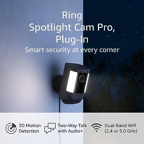 Ring Spotlight Cam Pro, Plug-In | 3D Motion Detection, Two-Way Talk with Audio+, and Dual-Band Wifi (2022 release) - Black