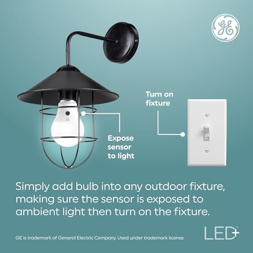 GE LED+ A19 Dusk to Dawn LED Light Bulbs, Automatic On/Off Outdoor Security Light, Soft White (2 Pack)