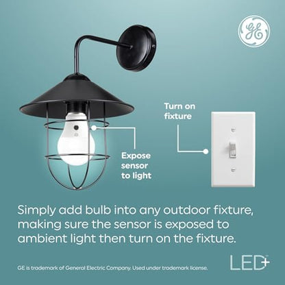 GE LED+ A19 Dusk to Dawn LED Light Bulbs, Automatic On/Off Outdoor Security Light, Soft White (2 Pack)