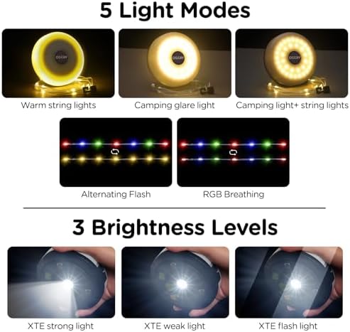 OGERY Camping String Lights, 4 in 1 Quick Storage 32.8FT Rechargeable Tent Lights String with 8 Lighting Modes, Hanging Waterproof Portable LED Lamp for Outdoor Patio Awning Garden Party Essentials