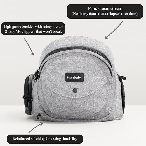 Tushbaby The Original Premium Quality Hip Seat Carrier – Safety-Certified Baby & Toddler Carrier with Secure Safety Buckles, No-Flimsy-Foam Design, Storage Pockets & Nursing Pillow. 0–3 yrs